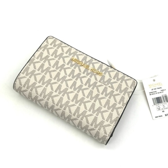 Michael Kors Medium Bifold Zip Chain Wallet Vanilla/Brown - Picture 2 of 9